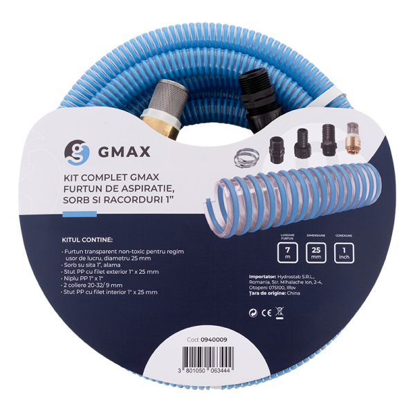 Kit complet Gmax furtun de aspiratie,sorb si racorduri 1"
